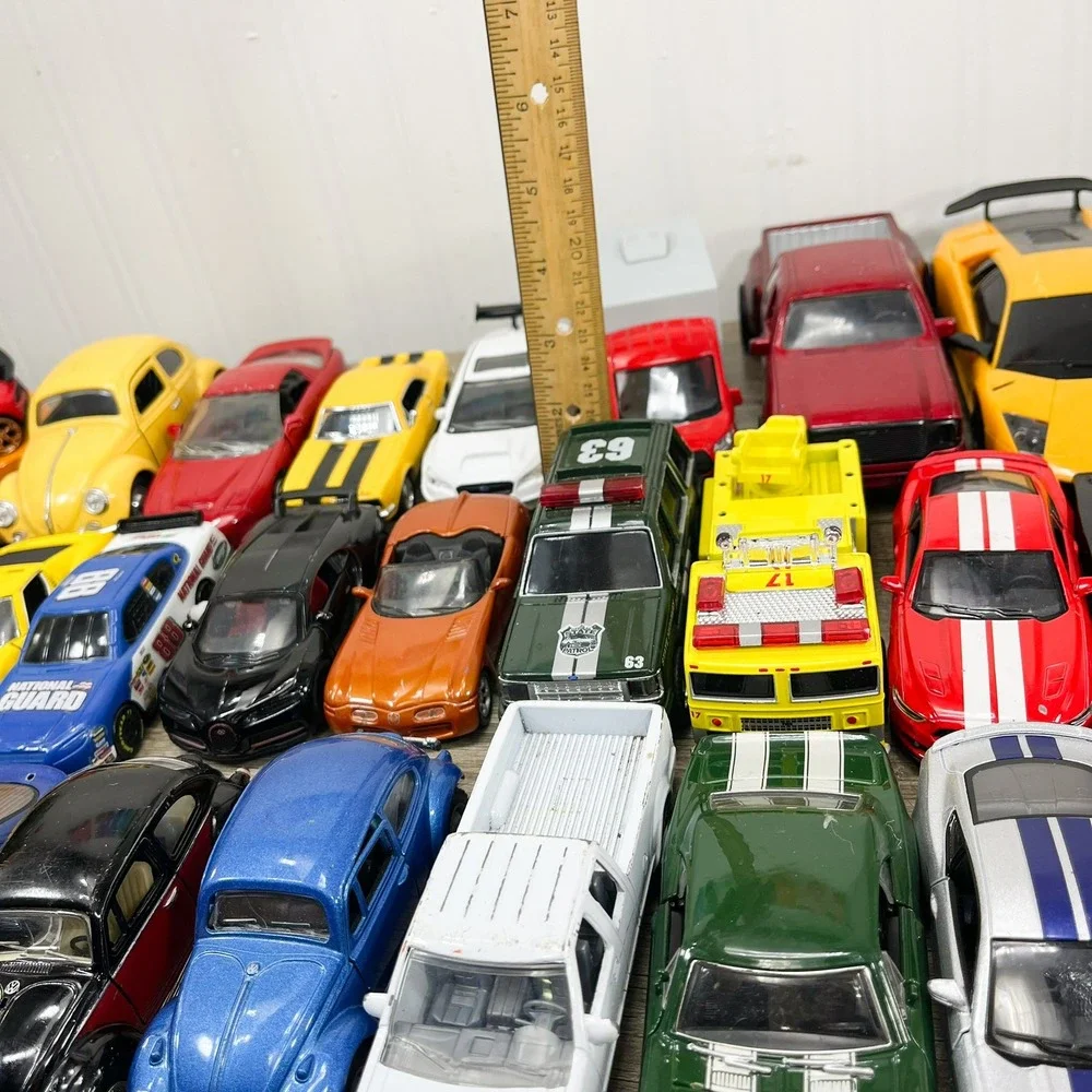 Mixed Diecast Toy Car Lot 37pc VW Beetle Lamborghini Mustang Trucks Racing